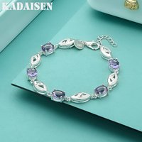 925 Sterling Silver Purple AAAAA Zircon Bracelet For Women Engagement Party Fashion Gift Jewelry