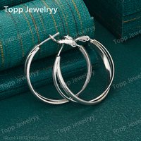 Elegant 925 Sterling Silver 26MM Shiny Cross Round Earrings Fashion Women Wedding Gift Jewelry