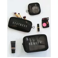 3PCS Makeup Brush Travel Case Cosmetic Toiletry Bag Organizer Men Women Beauty Tools Zipper Mesh Pouch Wash Storage Accessories