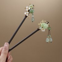 Flower Tassel Hairpin Vintage Wooden Floral Hair Stick Trendy Hair Decor Accessories Light Luxury Jewelry Hair Accessory