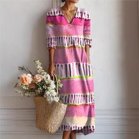 Summer Fashion Bamboo Linen Printed Women's Short Sleeve Dress 2026 New Casual Loose Retro Pocket Elegant Female Vacation Dress