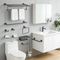 Grey Bathroom Hardware Set Accessories Kit Stainless Steel Round Wall Rack Hand Bar Toilet Roll Paper Holder Robe Towel Hook