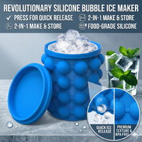 2-in-1 Silicone Ice Bucket & Cube Tray, Portable Freeze Mold for Whiskey Beer, Cabinet Space Saving Bar Home Party Kitchen Tool