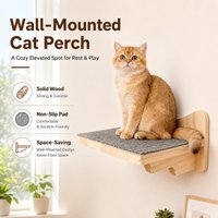 Wall Mounted Cat Perch Wooden Cat Shelf with Non-Slip Pad, Space-Saving Cat Wall Climbing Platform for Rest, Play & Sunbathing