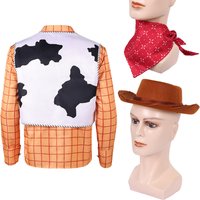 Movie Plush Story Cosplay Woody Shirt Scarf Hat Clothes Men Party Disguise Roleplay Male Halloween Carnival Costume Outfit Suits