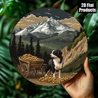 1PC 2D Vintage Aluminum Round Wall Sign 8x8 Inch Coffee Decor with Dog Mountain View for Kitchen Café Home