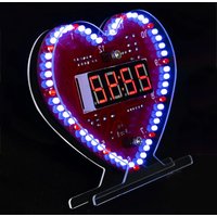 DIY Electronic Kit Multi-function Heart-Shaped LED Clock 4-digit Digital Tube Display PCB Soldering Practice Kit Micro USB DC 5V