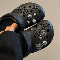 Black Rhinestone Flower Shoe Charms Silver Ball Crystal Clog Shoes Decorations DIY Accessories for Garden Sandals Women Girls