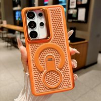 Luxury 360° Rotate Case for Samsung Galaxy S25 Edge S26 S24 S23 Ultra Plus FE 5G for Magsafe Mesh Heat Dissipation Stand Cover