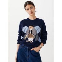 High Street Luxury French Ladies Embroidery Bear Knitted Pullover Sweater For Women Fashion Casual Knitwear Tops Pull Femme
