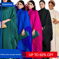 Customized Muslim Woman Bat Sleeve Tassel Abaya Kaftan High Fashion Dresses Modest Party Evening Dress Middle East Muslim Robe