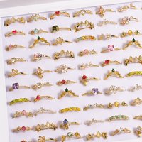 Mix Style Fashion Jewelry Candy Color Zircon Rings Heart Adjustable y2k Geometry Vintage Thin Rings Set for Women Girls Hot Sale