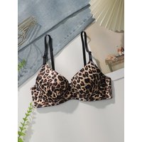 Women's Sexy Leopard Print Bra with Steel Ring Gathered Push-Up Adjustable Straps Comfortable Underwear B6042