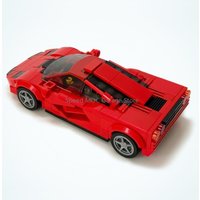 MOC Bright Red Vintage Sports Car Bricks - 1990s Iconic Supercar with Low Profile & Sleek Wedge Shape, Display Model
