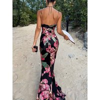 Floral Maxi Dresses For Women Sexy Fashion Straps Lace Sleeveless Backless V-Neck Sheath Long Vestidos Robes Female Streetwear