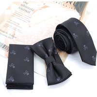 3 PCS Neck Tie Set Men Bow Tie and Cravat Bowtie Slim Necktie Skeleton Man Ties for Men 1200 Needle Fashion Gravata Dress