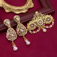 Gold Color Fashion Brooch Earring Sets For Women Chic France Bridal Wedding Bijoux