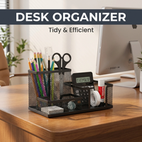 3-Compartment Metal Pen Holder,Large Capacity Desk Organizer,Multi-Functional Mesh Stationery Rack for Office School,Space Savin