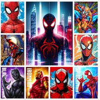 5D DIY Diamond Art Painting Kits Super Heroes Spider Man Iron Black Panther Movie Embroidery Cross Stitch Mosaic Home Decor Gift