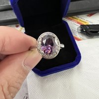 Luxury Lab Amethyst Diamond Promise Ring 10K White Gold Engagement Wedding Band Rings for Women Party Finger Jewelry Gift