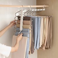 6 in 1 Trouser Hangers Space Saving, Multi Purpose Foldable Pants Rack, Anti-Slip Thickened Stainless Steel Pants Hanger, Pants