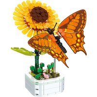 Mini Rose Butterfly Potted Plant Bonsai Flower Block Rose Decoration DIY Building Block Model Educational Toys For Kids Gift