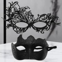 2pcs Elegant Black Lace Masquerade Mask Set For Couples Perfect For Venetian Party Mardi Gras And Halloween CelebrationsHot