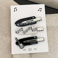 3pcs Set of New Stylish and Elegant Musical Note Print Hair Clips, Fashionable Hair Accessories