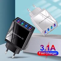 3.1A 4 Ports USB Travel Charger Fast Charge QC 3.0 Wall Charging For iPhone 14 13 Samsung Xiaomi Mobile EU Plug Charging Adapter