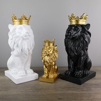 Nordic Resin Lion Statue Garden Home Model Crown Lions Sculpture Desktop Decor Animal Figurine Ornaments