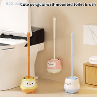 Cute Cartoon Toilet Brush And Holder Set No-Drill Wall-Mounted Long-Handled Bathroom Accessory for Easy Cleaning at All Angles