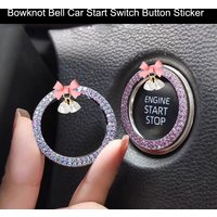 Rhinestone Bow Bell Car Start Switch Button Auto Decorative Diamond Stickers Ring Circle Trims Protective Cover Car Accessories