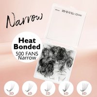 500 Narrow Promade Fans Long Stem Narrow Premade Lash Fans Matte Dark Black Pre Made Volume Fans Eyelash Extension Trays