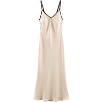 2026 Summer New Style Women's Dress Beige Spaghetti Strap Sexy Hollow-out Decorative Satin Long Dress Elegant and Graceful