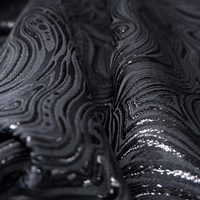 Blended Jacquard Fabric Black Glossy Water Stripe Designer Handmade DIY Coat Skirt Wholesale Fashion Fabrics By The Meter