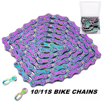 10S/11Speed Bicycle Chain Rainbow Color 116 Links Ultralight Bike Chain with Magic Buckle for MTB/BMX/Road Bike