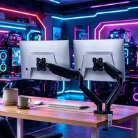 360° Rotatable Black Dual‑Screen Monitor Mount, Multifunctional Adjustable Stand for 13‑32 Inch Desktop Displays