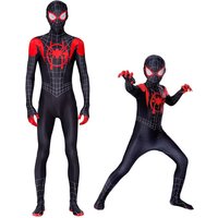 Miles Morales Spider-Man Cosplay Costume Full Body Spandex Jumpsuit with Mask Superhero Outfit for Halloween Carnival Party