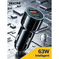 WEKOME Zinc Alloy 63W Dual Port Independent Fast Charging Car Charger with Smart Chip Anti-Shake Clips Universal Fit