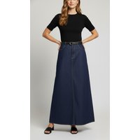 2026 New Women's Dark Blue Denim Skirt Zippered High Waist Pockets A-Line Ankle-Length Skirts Casual Commuter Bottoms
