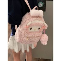 Cute Pink Melody Plush Backpack Women's Commuter Cartoon School Bag Sweet College Style Double Shoulder Bag for Students