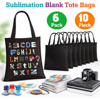 6/10pcs Sublimation Blank Tote Bags, Reusable Canvas Bags with Handle for DIY Printing, Shopping, School, Travel Craft Projects
