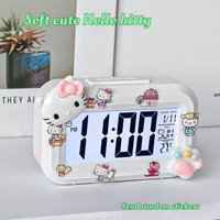 Super Cute Hello KittyMini Clock Night Light, Silent Portable Table Alarm Clock Fun Decor for Girls Kids Student Bedroom Desktop