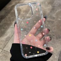 Dopamine Colorful Stars Case for iPhone 17 Pro Max 16 15 14 Pro 13 12 11 7 8 Plus XS XR X with Heart-Shaped Border Glitter Cover