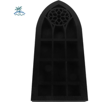 Gothic Design Wall Mounted Floating Shelves Black Finish Bohemian Style Old Church Window Shelf Floating Design Wooden Material