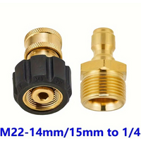 Pressure Washer Adapter Kit M22 14mm/15mm to 1/4", 5000PSI High Strength Brass Quick Disconnect Fitting, Leak-Free Connector