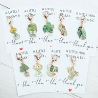 9pcs green potted plant keychain decorations, creative couple’s gift, cute bag and zipper handle accessories, with a thank-you c