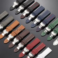 18/20/22/24mm Retro Vintage Leather Watch Straps Silver Black Rose Gold Butterfly Buckle Watchbands Universal Business Bracelets