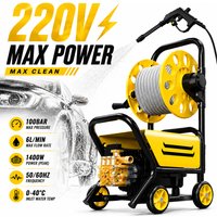 220V Household High Pressure Car Washer Portable Boost Water Gun with Roller Mobile Cleaning Machine for Car Yard Washing