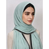 New Pearl Chain Edge Hijab Muslim Bubble Chiffon Scarf Solid Color Shawls Headband Islamic Headscarf Turban Foulard